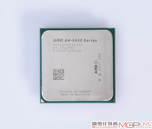双核设计的A6-5400K APU，其高动态加速频率可达3.8GHz，并支持倍频超频，集成GPU方面则只配备192个ALU单元。