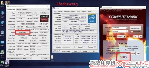 一名来自德国的网友“Loeschzwerg”也宣布成功开核了R9 Fury显卡，并附上了开核前(上图)、后(下图)硬件信息对比和性能测试的简单对比截图。